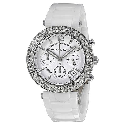 michael kors white ceramic diamond watch|mk5654.